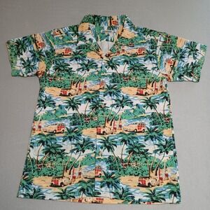 Sunsations Mens Small Tropical Beach Woodie Car Print Short Sleeve Camp Shirt